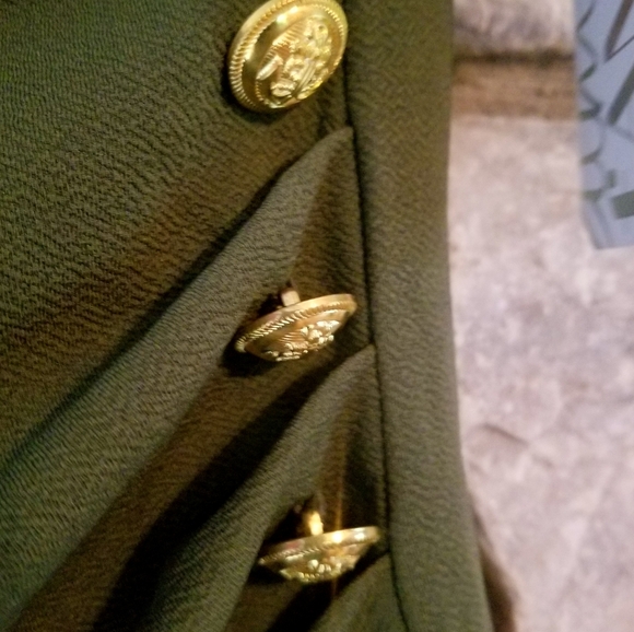 Military Button Faux Wrap Tulip hem dress 2X - Picture 2 of 8